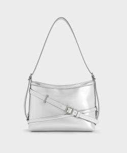 Сумка через плечо Bryna с пряжкой и ремешком Charles & Keith, цвет Silver