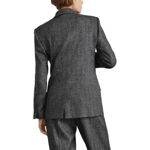 Пиджак с узором "елочка" и двумя рядами пуговиц Brunello Cucinelli, серый