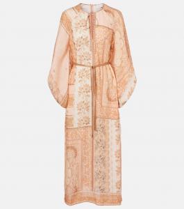 Счастливое льняное платье миди с принтом Zimmermann, Peach Bandana
