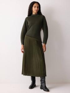 Плиссированная юбка-платье из шерсти с джемпером Jigsaw, Khaki