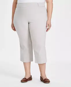 Капри с контролем живота больших размеров на резинке JM Collection, коричневый/бежевый