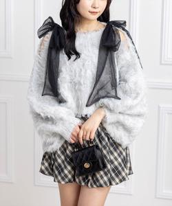 Вязаный топ с тюлевой лентой на плечах