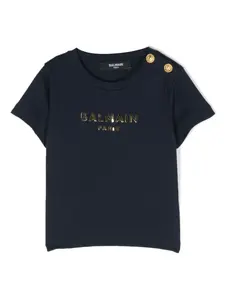 Футболка с логотипом металлик Balmain Kids, синий