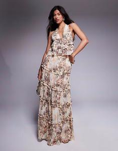 Платье AFRM Sabina tiered maxi skirt co-ord with built in shorts in snake print