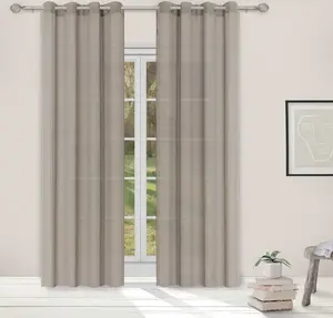 Серая тканая штора - имитация льна - кремневая - полупрозрачная - с кольцами - 140x280 см Finesse