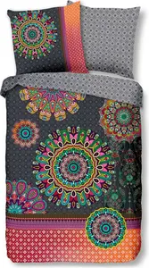Постельное белье Hip Renforcé - Amy - разноцветные мандалы на темном фоне, 155 x 220 см, синие мандалы с совой HIP