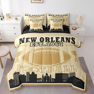 Erosebridal Комплект постельного белья Football City с футбольным принтом для фанатов спорта, цвета хаки и черный, Khaki Black