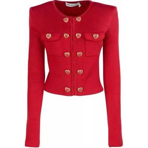 Кардиган Self-Portrait с сердечками-пуговицами, красный