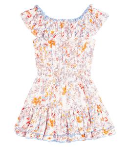 Платье Bella с цветочным принтом и оборками Poupette St Barth Kids, Blue Sweet Seb