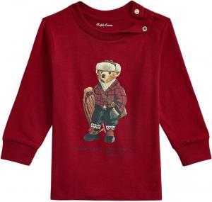 Футболка Polo Bear из хлопка с длинным рукавом Polo Ralph Lauren Kids, Hol25 Bear Holiday Red