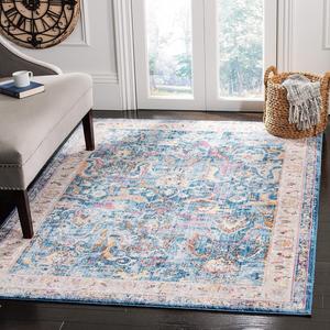 Ковер для декора из коллекции Bristol от SAFAVIEH, 122 x 183 см,  - Blue & Light Grey, дизайн в стиле Oriental Distressed, не линяет и прост в уходе, идеален для помещений с высокой проходимостью: прихожая, гостиная, спальня (BTL357C)