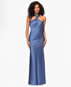 Укороченное длинное платье без рукавов с воротником-халтером Betsy & Adam, Slate