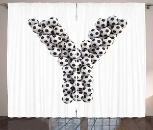 Штора ABAKUHAUS Letter Y в деревенском стиле, монохромные сферические мотивы, универсальные ленточные шторы для гостиной с петлями и крючками, 280 x 245 см, черно-белая Abakuhaus