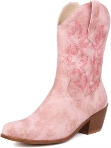 Женские классические ковбойские сапоги MRKEWUNEY с заостренным носком, белые ковбойские сапоги, низкий каблук, западные ботильоны