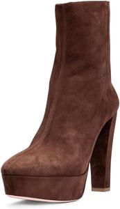 Женские ботильоны FOWT с круглым носком, задней молнией, платформой и массивным каблуком, удобные повседневные зимние и праздничные туфли, размеры 4-16 US, Dark Brown