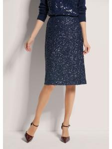MADELEINE Узкая юбка-карандаш с двусторонними пайетками темно-синего цвета