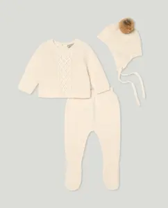 Комплект из 3 предметов с капюшоном и помпоном из кроличьего меха для малышей Coconut El Corte Inglés, бежевый