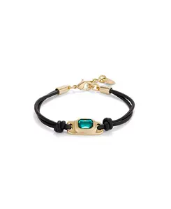 Кожаный браслет с зеленым кристаллом Unode50, gold