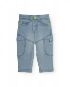 Детские джинсовые штаны светло-голубого цвета с вышивкой ракеты Tuc tuc
