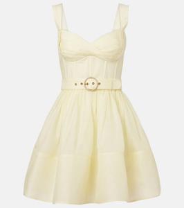 Льняное и шелковое мини-платье Dawning Zimmermann, Lemon