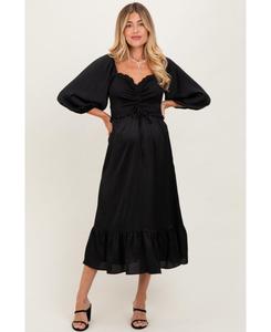 Черное атласное миди-платье для беременных с присборенной талией и зауженным бюстом Pinkblush, Black