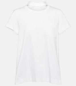 Плиссированная футболка из хлопкового джерси SACAI, белый