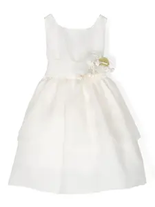 Шелковое платье с цветочной аппликацией La Stupenderia, белый