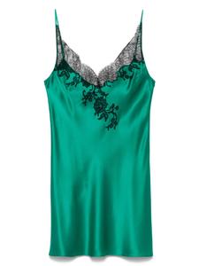 Carine Gilson платье-комбинация с кружевом, зеленый