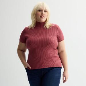 Топ с короткими рукавами и воротником-стойкой большого размера Nine West, цвет just mauve