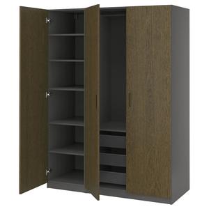 Гардероб PAX/TONSTAD IKEA, 150x60x201 см, цвет dark grey/brown stained oak veneer