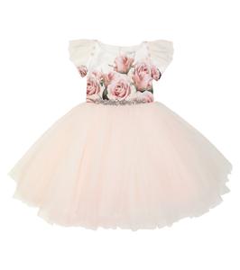 Платье из тюля с цветочным принтом Monnalisa, Panna+Roa