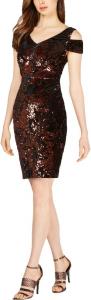 Женское коктейльное платье Calvin Klein с открытыми плечами и пайетками, Black/Copper