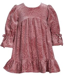 Бархатное платье с длинными рукавами и цветочным принтом для девочек Bonnie Baby, Rose