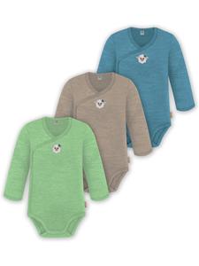 Normani Outdoor Sports Набор из 3 детских боди с длинными рукавами из мериносовой шерсти, синего, бежевого и зеленого цветов