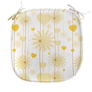 ABAKUHAUS Желтая подушка для обеденного стула, цветочный дизайн ко Дню святого Валентина, декоративная водонепроницаемая подушка с ремнями для кухонных сидений, 40 см x 40 см, земляно-желтый, бежевый