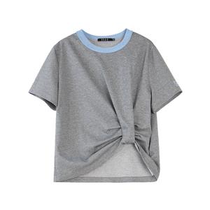 ELLE Футболка Women's Medium Gray Crew Neck тонкая приталенная