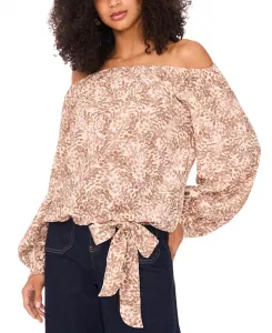 Женская блузка с принтом и открытыми плечами Vince Camuto, коричневый/бежевый