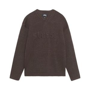 Свитер Stussy Embroidered V Neck Logo Sweater Brown, коричневый