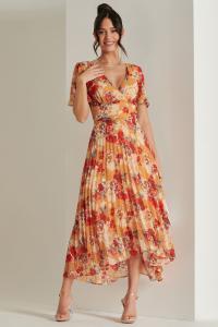 Платье макси из шифона со складками и глубоким подолом Jolie Moi, красный