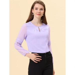 Женские рабочие топы, шифоновая рубашка, полупрозрачная элегантная блузка с вырезом под замочную скважину ALLEGRA K