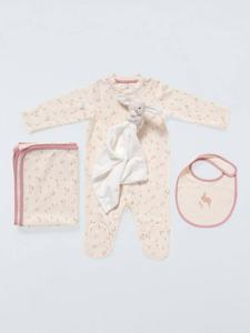 Детский комбинезон для сна с цветочным принтом и зайчиками John Lewis, Bib, Blanket and Bunny Comforter Gift Set