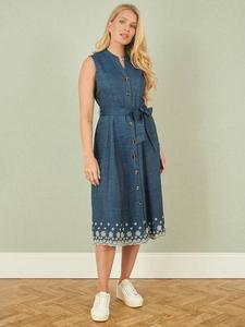 Джинсовое платье с вышитой каймой из ромашек Yumi, синий
