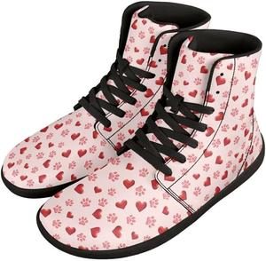 Женские широкие ботинки на босу ногу до щиколотки ко Дню святого Валентина с нулевым перепадом подошвы, противоскользящие высокие кроссовки для спорта GETELINSENG, Dog Paws Love Heart