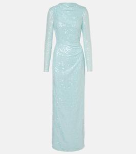 Платье со сборками, расшитое пайетками Erdem, Pale Blue