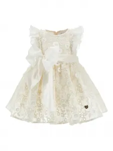 Платье с оборками и цветочным принтом Monnalisa, бежевый