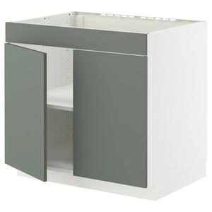 Напольный шкаф для варочной панели/2 двери METOD IKEA, 80x60x70 см, цвет white/nickebo matt grey-green