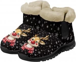 Рождественские зимние ботинки для женщин, удобные короткие ботинки с утеплителем, плюшевые теплые наружные туфли на плоской подошве Twousenru, Cute Deer
