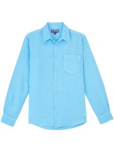 Vilebrequin льняная рубашка с вышитым логотипом, синий