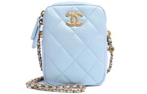 21K Зимняя Кожаная Сумка Через Плечо, Женская Светло-Голубая Сумка Кроссбоди CHANEL