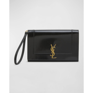 Кожаный браслет Cassandra YSL с клапаном Saint Laurent, цвет Black